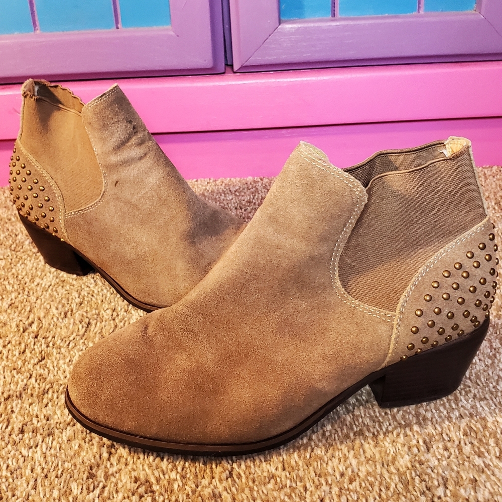 Rivers - Studded Suede Ankle Boots Block Heel Size 7.5 - 8
